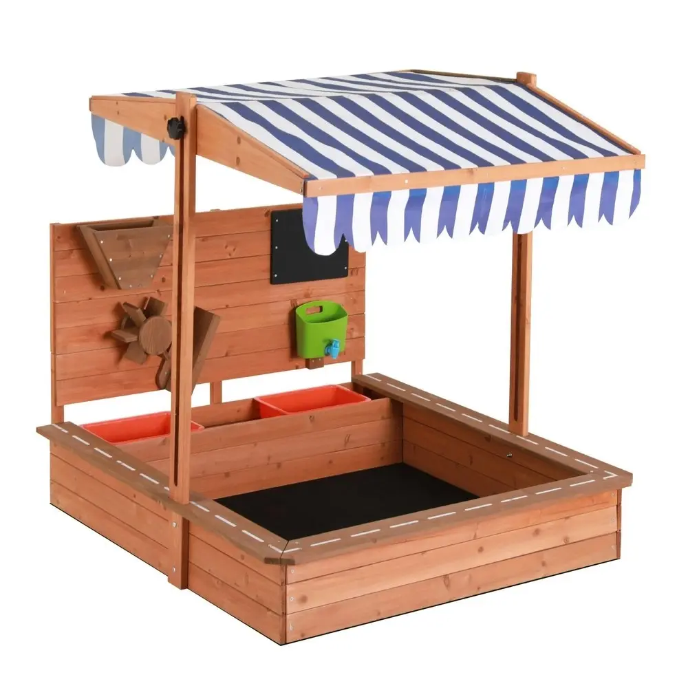 Keezi Kids Sandpit Wooden Canopy Sandbox With Cover Funnel Outdoor Toys 110cm