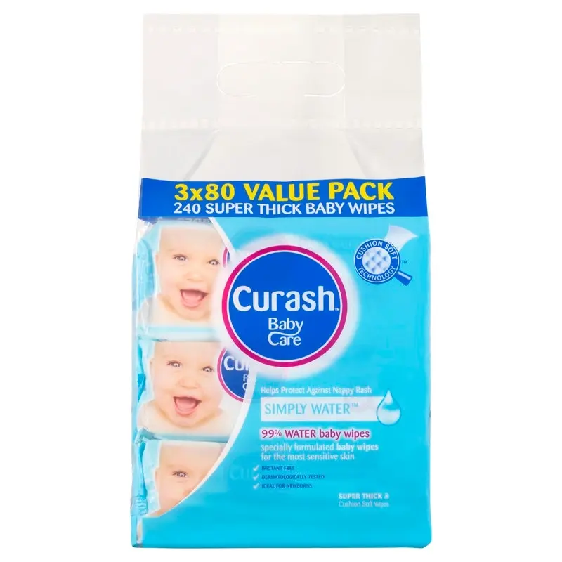 Curash Water Wipes 3X80 Pack