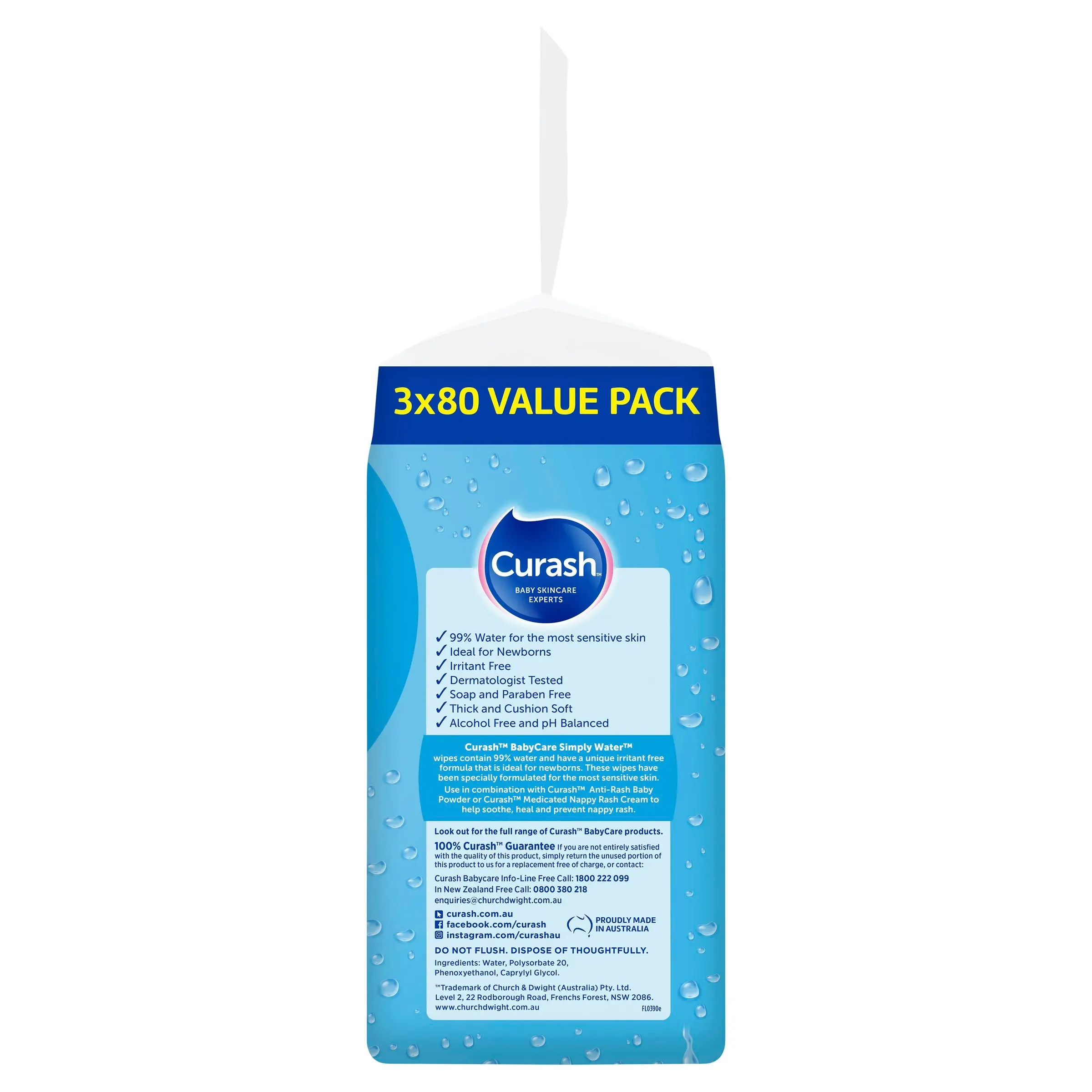 Curash Water Wipes 3X80 Pack