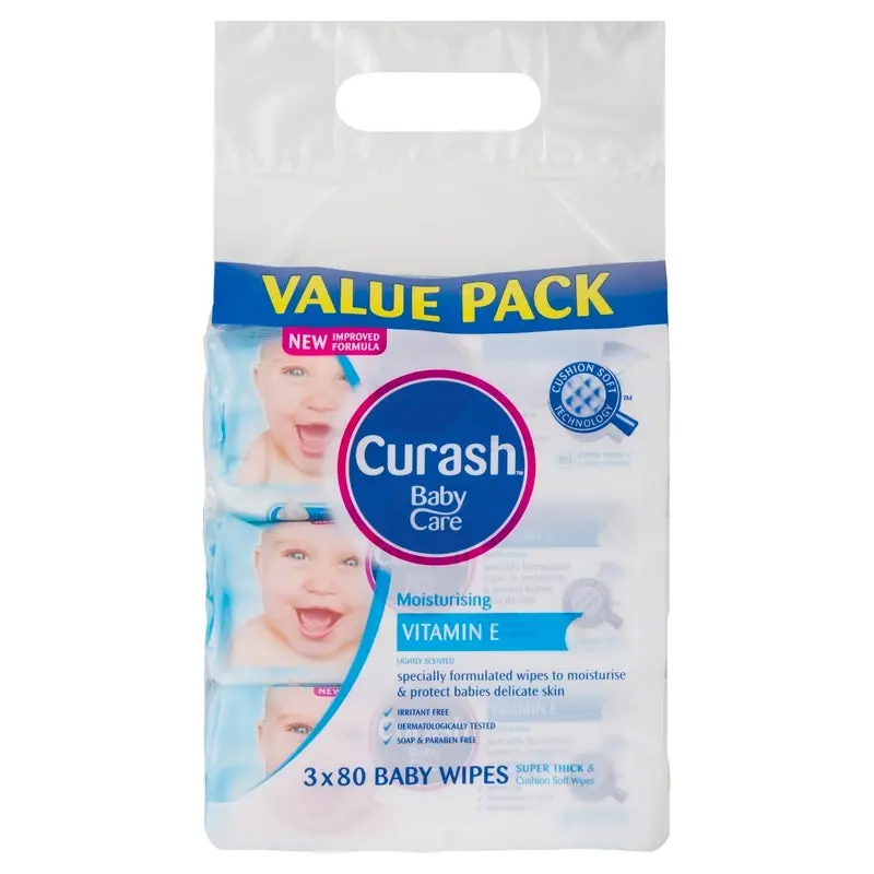 Curash Babycare Vitamin E Baby Wipes 3 x 80 Pack