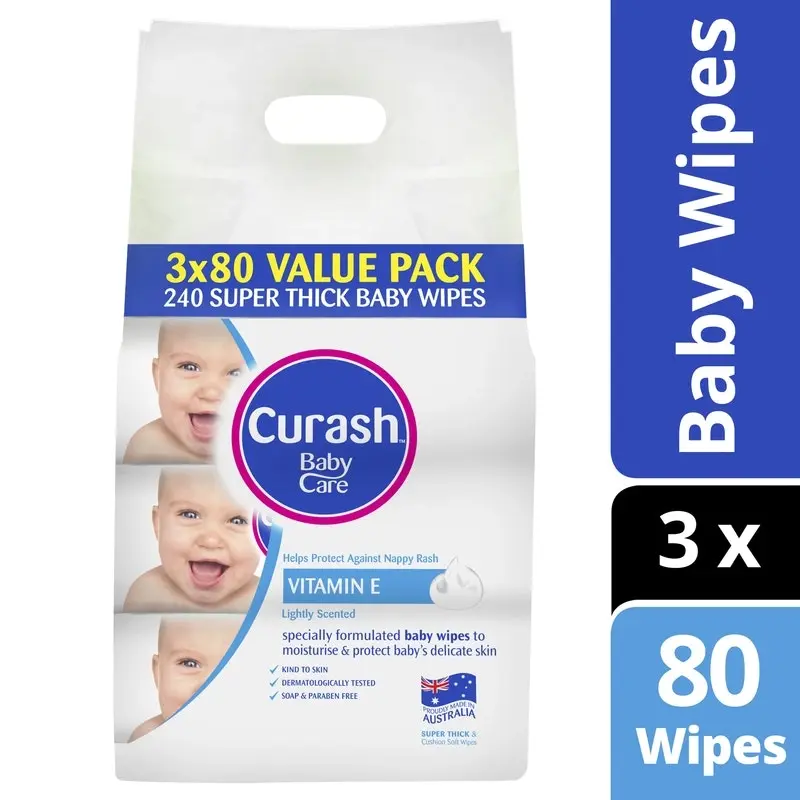 Curash Babycare Vitamin E Baby Wipes 3 x 80 Pack