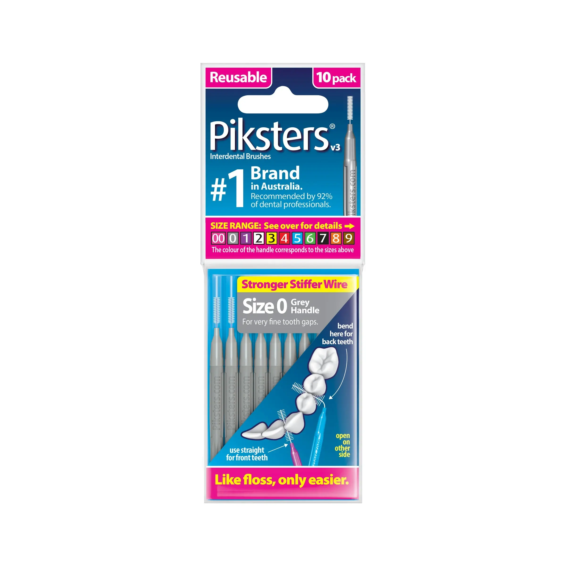 Piksters Interdental Brush Size 0 Grey 10 Pack