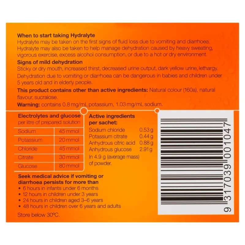 Hydralyte Electrolyte Powder Orange 10 Pack