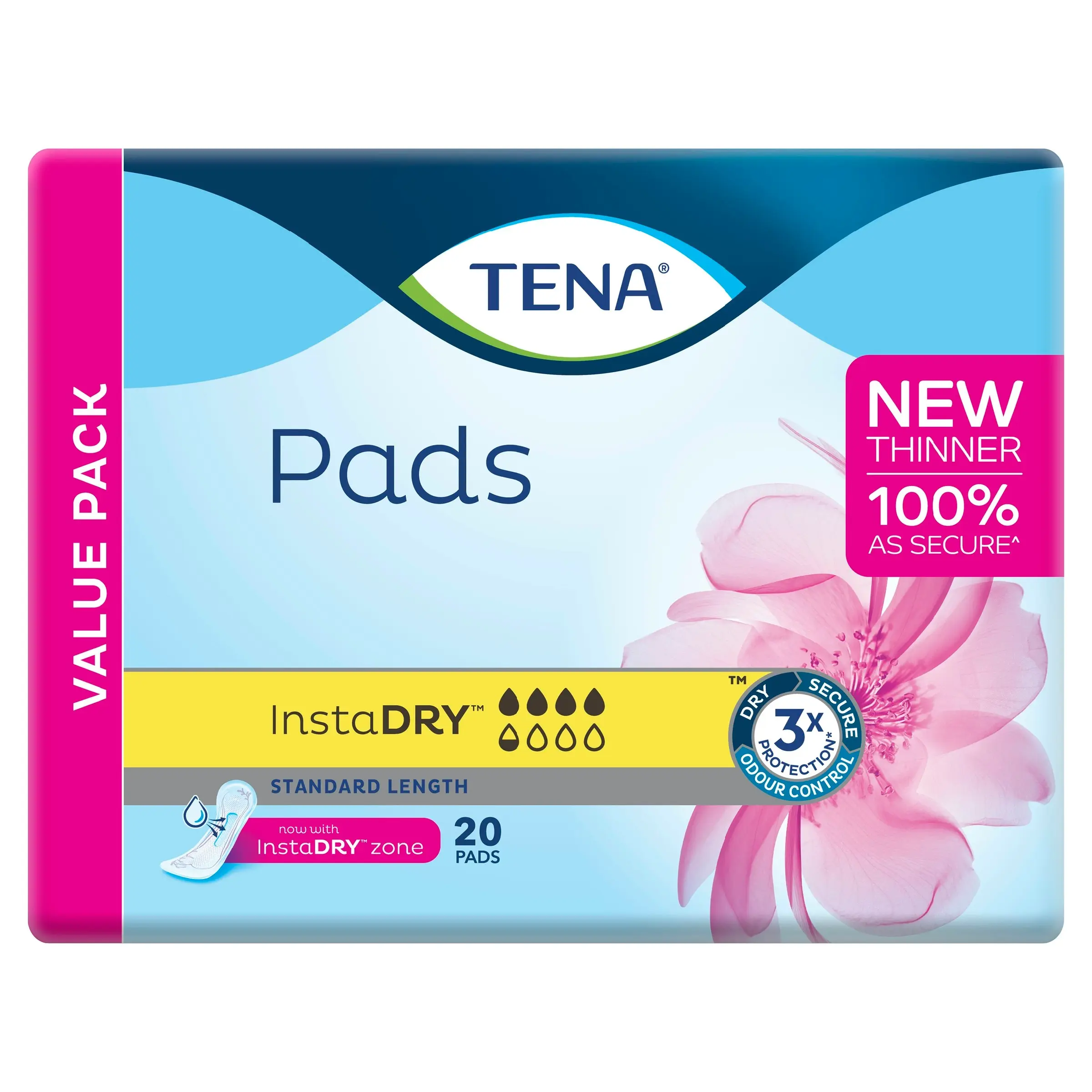 TENA Pads InstaDRY Standard Length 20 Pads