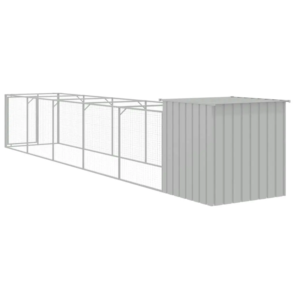 Dog House with Run Light Grey 110x609x110 cm Galvanised Steel 3189085