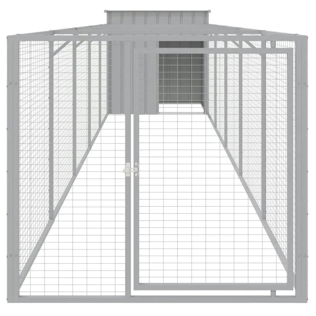 Dog House with Run Light Grey 110x609x110 cm Galvanised Steel 3189085