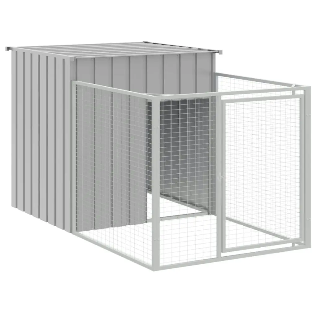 Dog House with Run Light Grey 110x609x110 cm Galvanised Steel 3189085