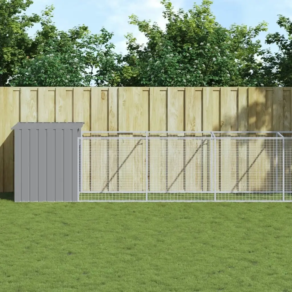 Dog House with Run Light Grey 110x609x110 cm Galvanised Steel 3189085