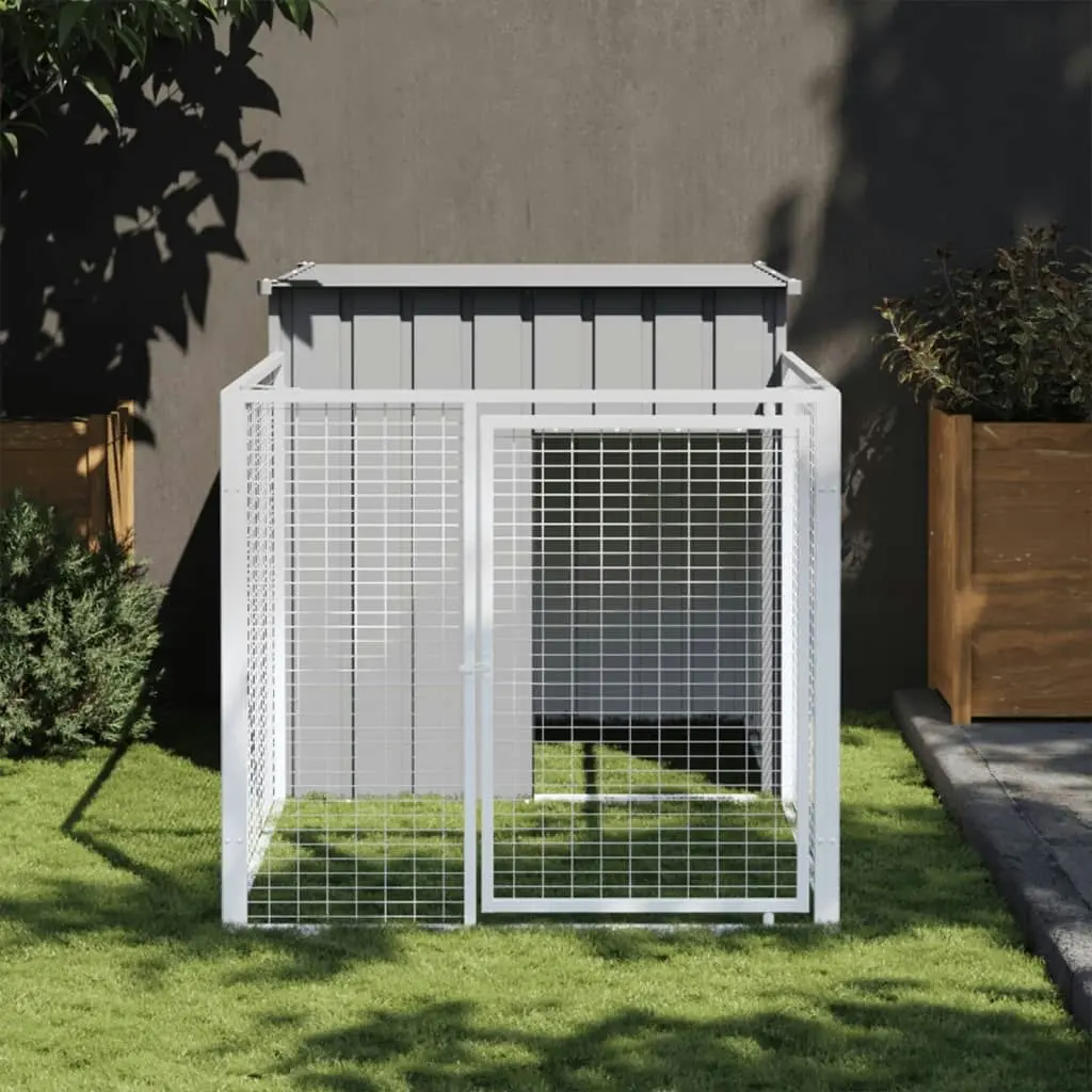 Dog House with Run Light Grey 110x201x110 cm Galvanised Steel 172358