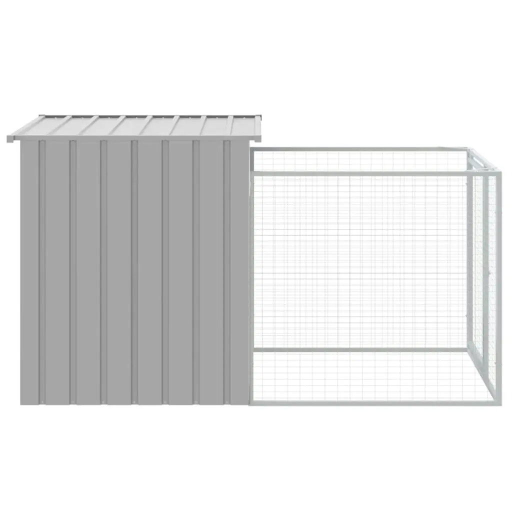 Dog House with Run Light Grey 110x201x110 cm Galvanised Steel 172358