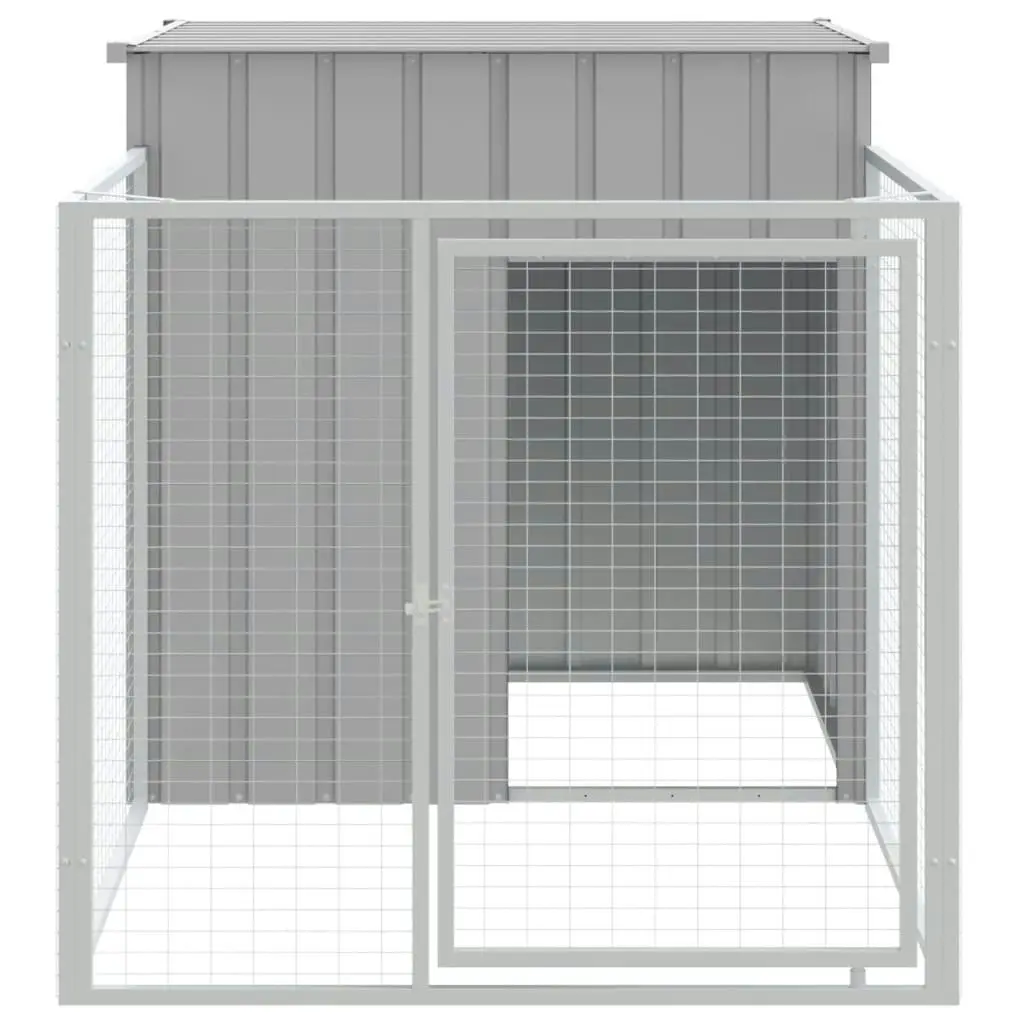 Dog House with Run Light Grey 110x201x110 cm Galvanised Steel 172358