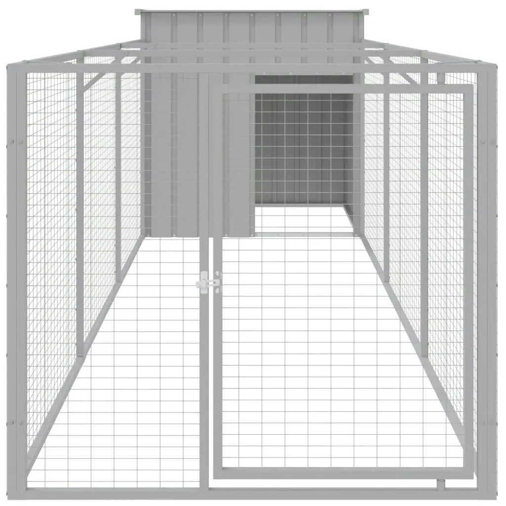 Dog House with Run Light Grey 110x405x110 cm Galvanised Steel 3189084