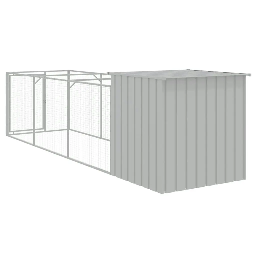 Dog House with Run Light Grey 110x405x110 cm Galvanised Steel 3189084