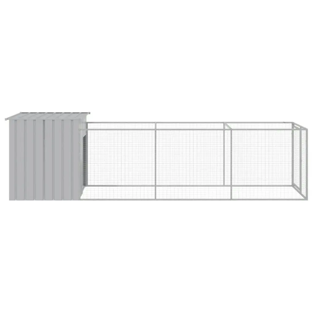 Dog House with Run Light Grey 110x405x110 cm Galvanised Steel 3189084