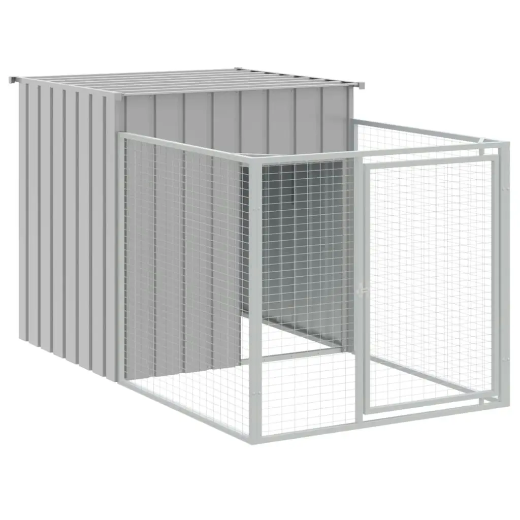 Dog House with Run Light Grey 110x405x110 cm Galvanised Steel 3189084