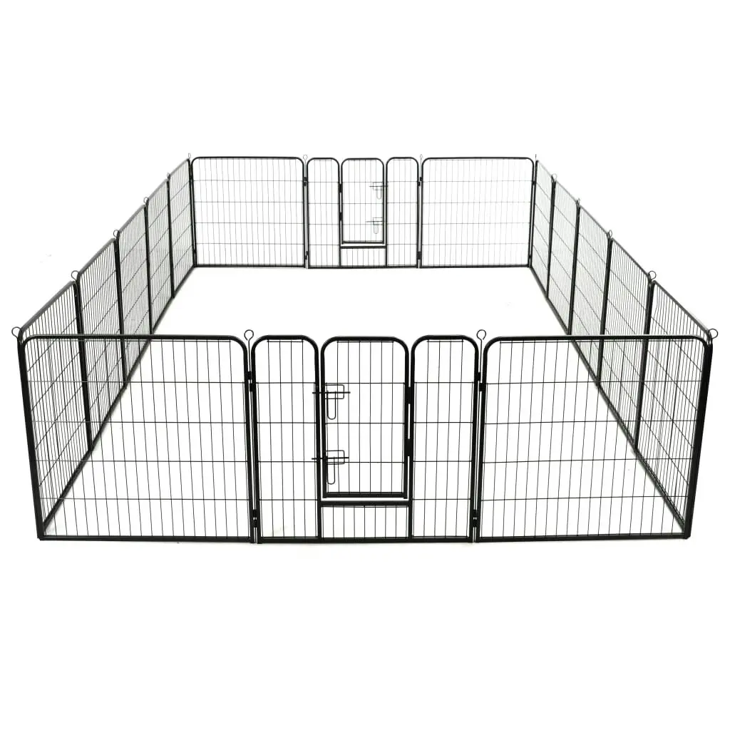 Dog Playpen 16 Panels Steel 80x80 cm Black 275491