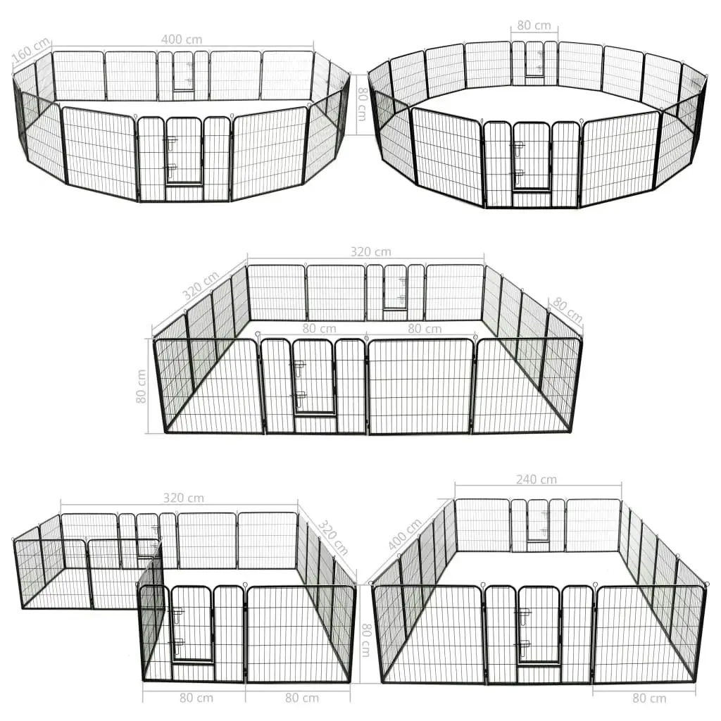 Dog Playpen 16 Panels Steel 80x80 cm Black 275491