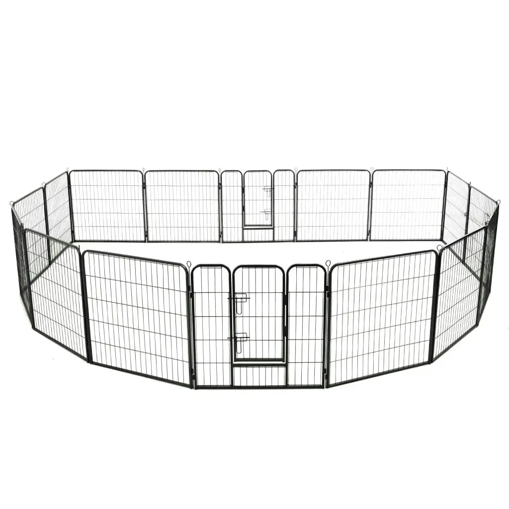 Dog Playpen 16 Panels Steel 80x80 cm Black 275491