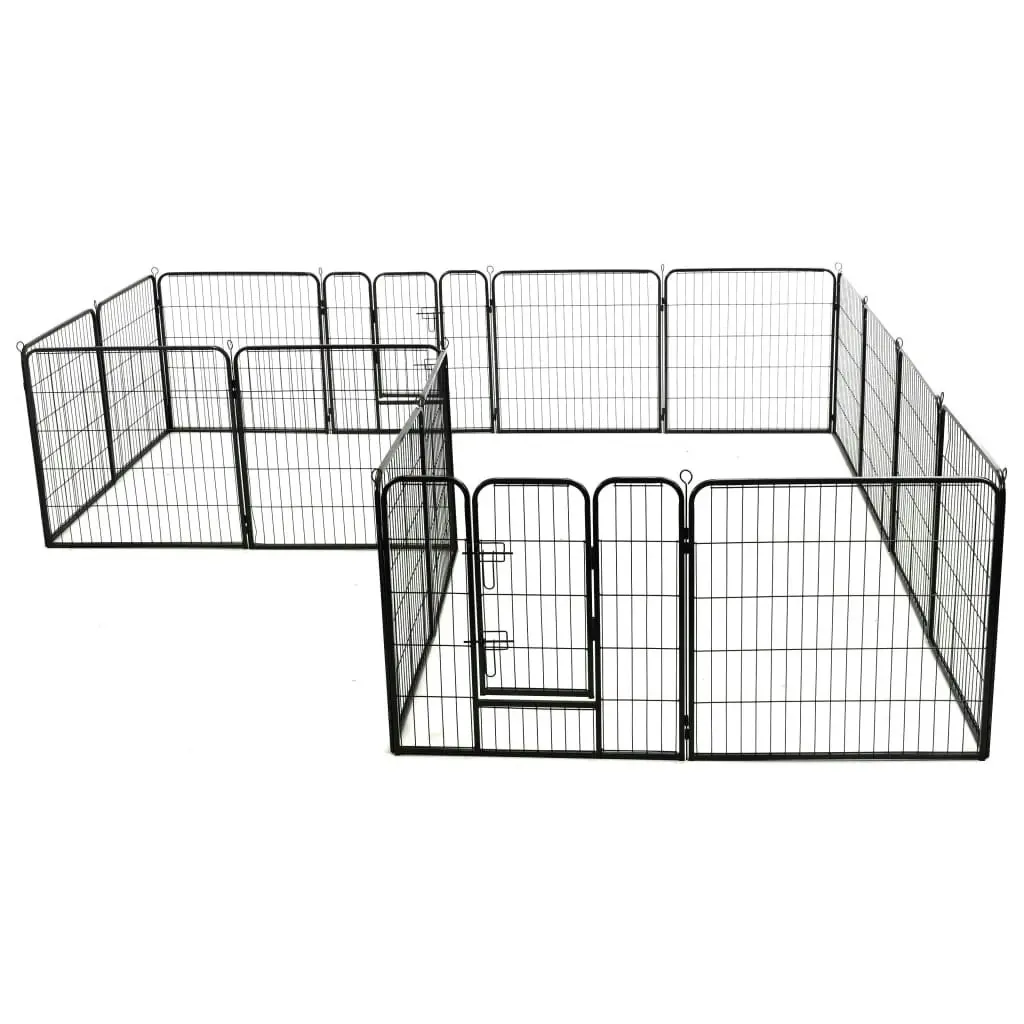 Dog Playpen 16 Panels Steel 80x80 cm Black 275491