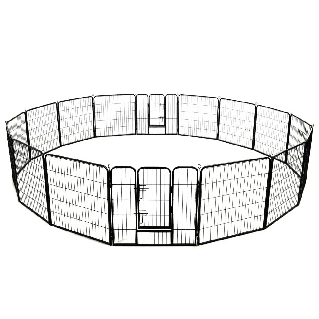 Dog Playpen 16 Panels Steel 80x80 cm Black 275491