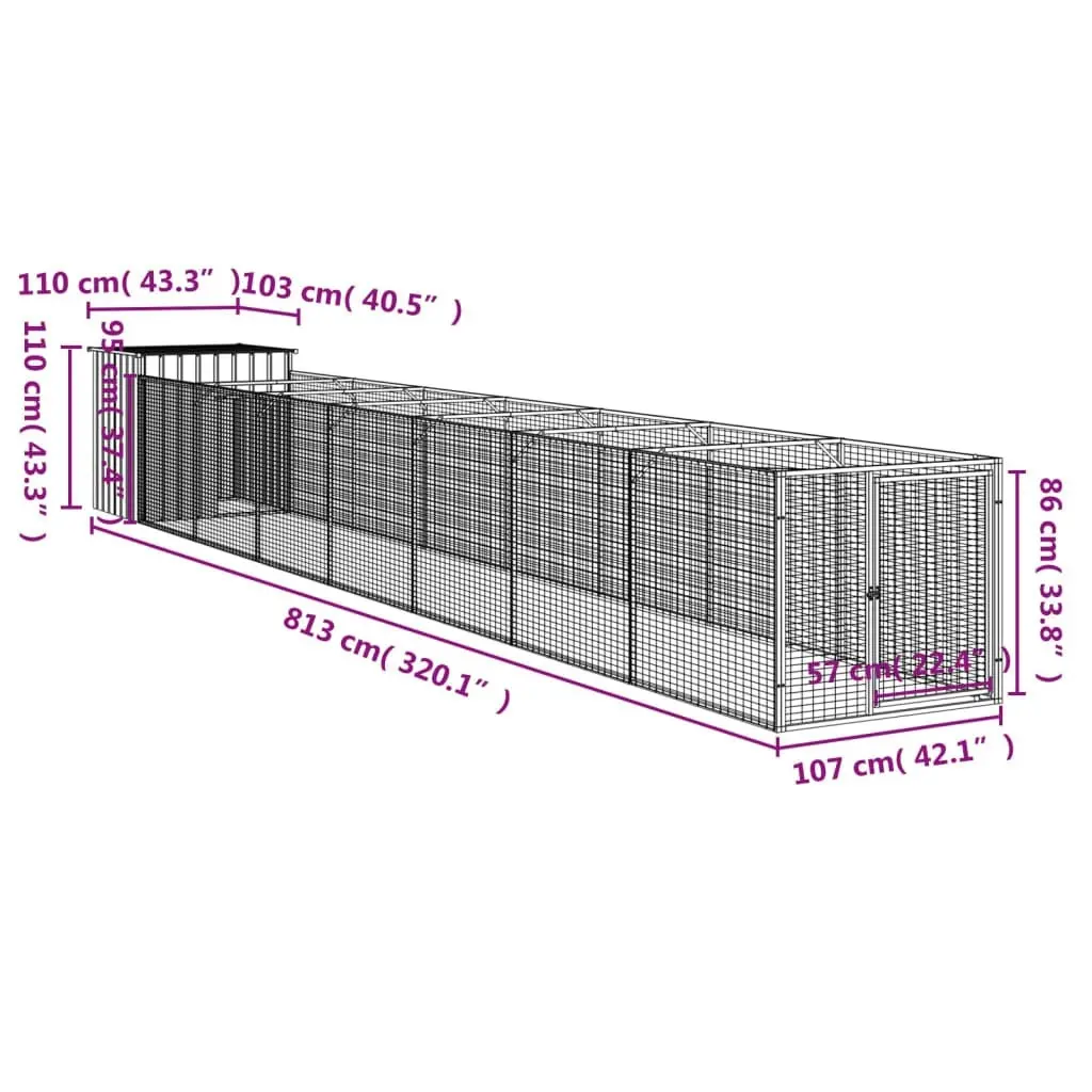 Dog House with Run Light Grey 110x813x110 cm Galvanised Steel 3189086