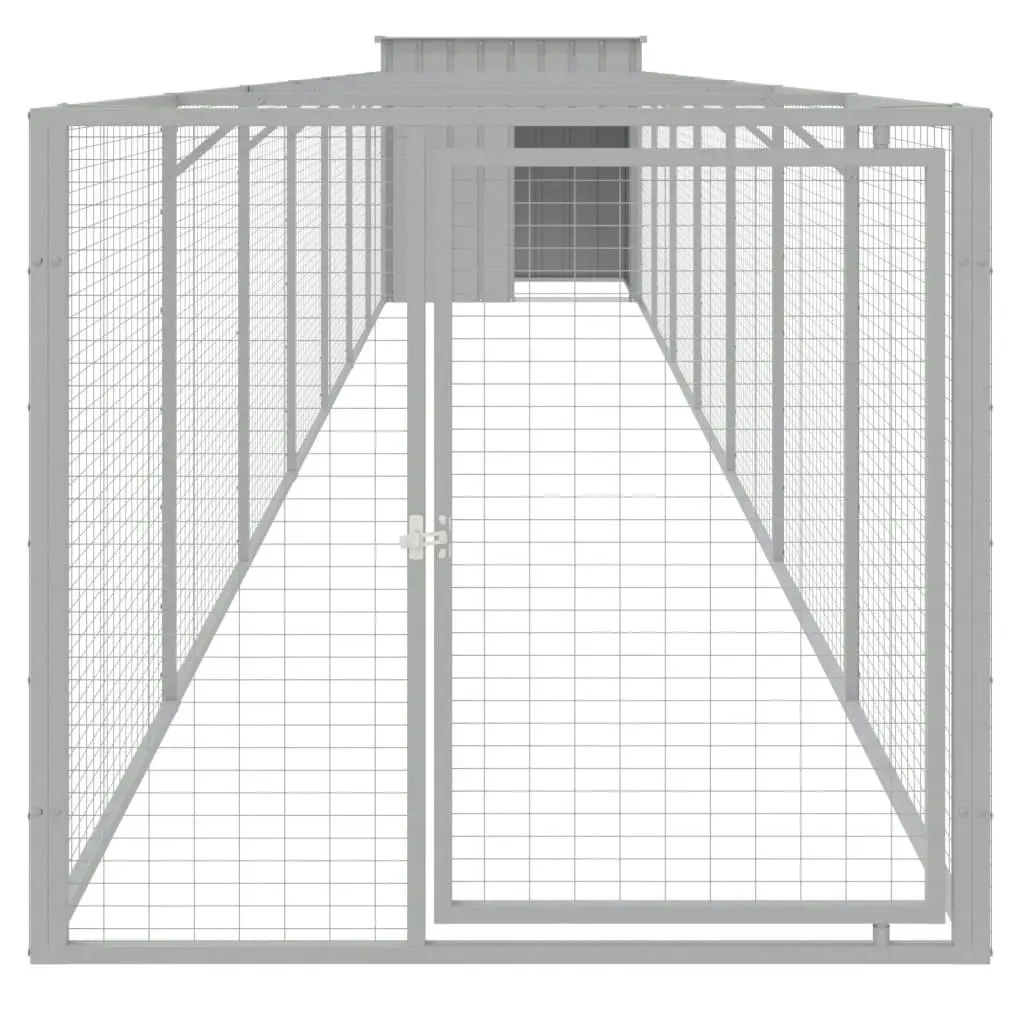 Dog House with Run Light Grey 110x813x110 cm Galvanised Steel 3189086