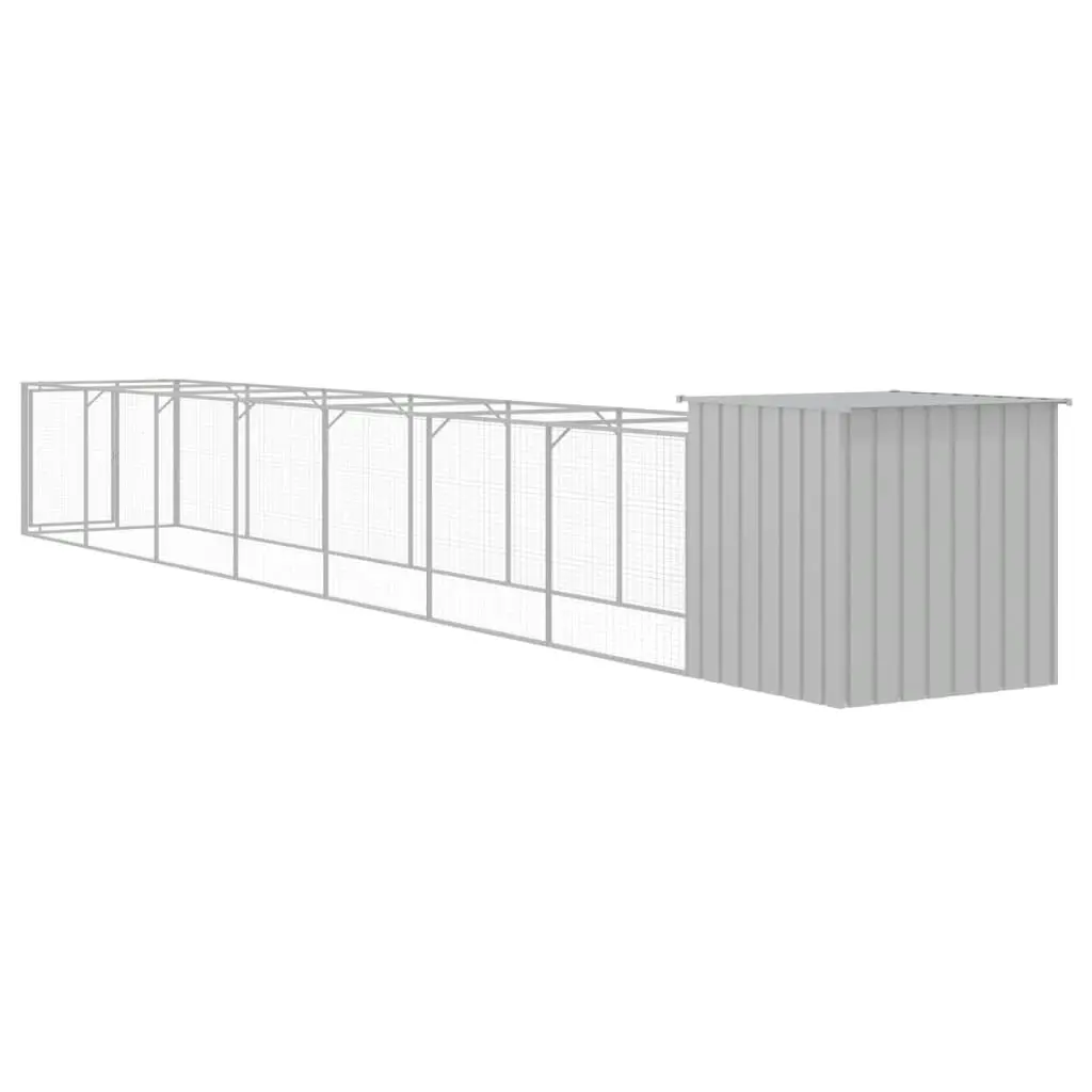 Dog House with Run Light Grey 110x813x110 cm Galvanised Steel 3189086