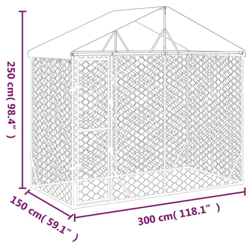 Outdoor Dog Kennel with Roof Silver 3x1.5x2.5 m Galvanised Steel 153680