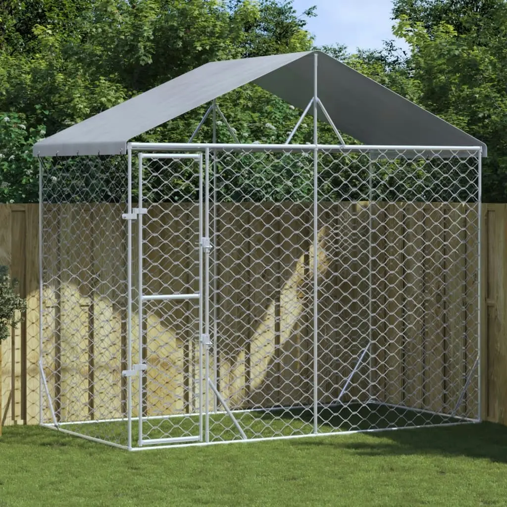 Outdoor Dog Kennel with Roof Silver 3x1.5x2.5 m Galvanised Steel 153680