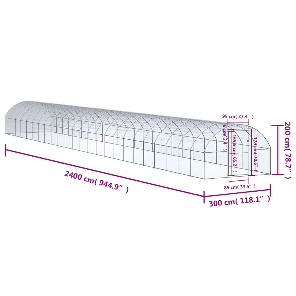 Outdoor Chicken Coop 3x24x2 m Galvanised Steel 3095471