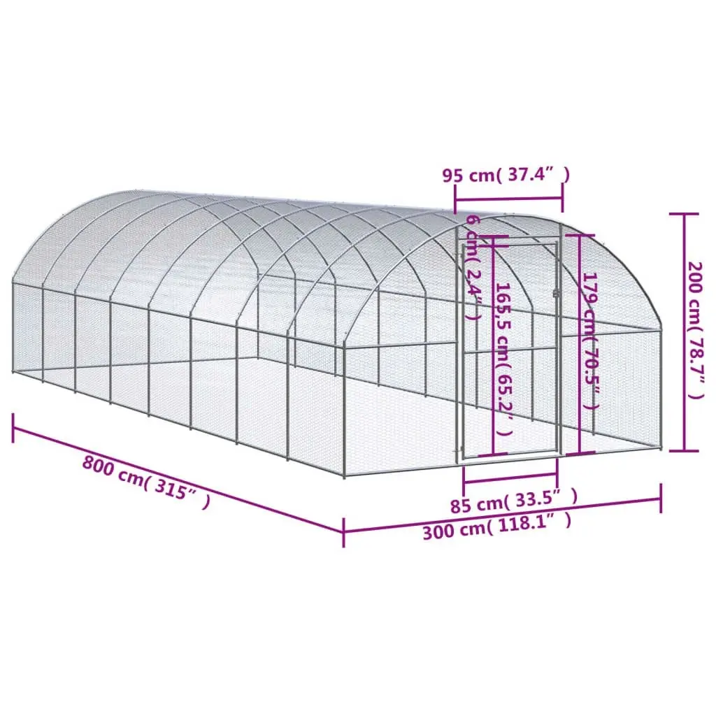 Outdoor Chicken Coop 3x8x2 m Galvanised Steel 3095466