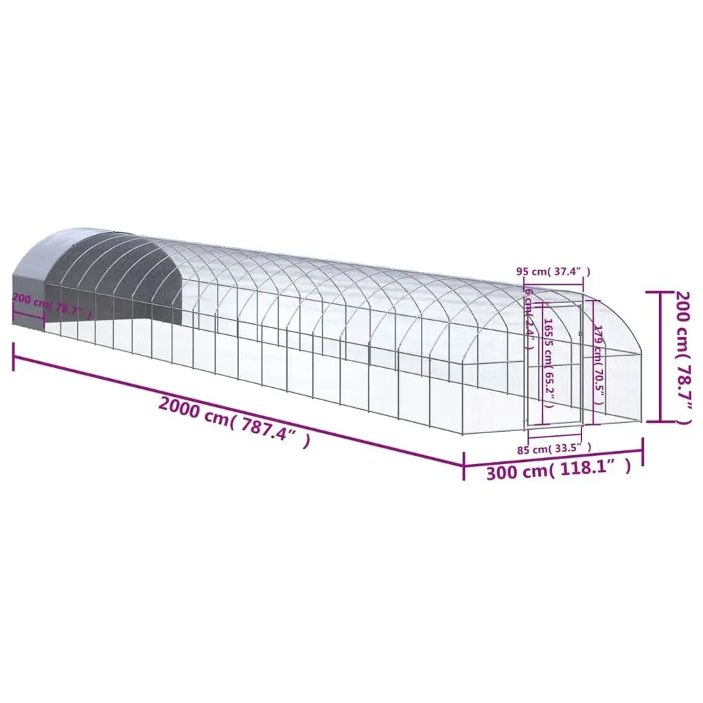 Outdoor Chicken Coop 3x20x2 m Galvanised Steel 3095479