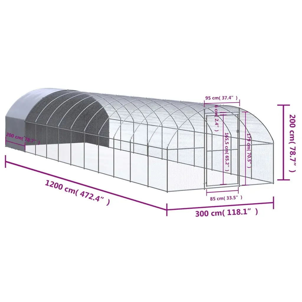 Outdoor Chicken Coop 3x12x2 m Galvanised Steel 3095477