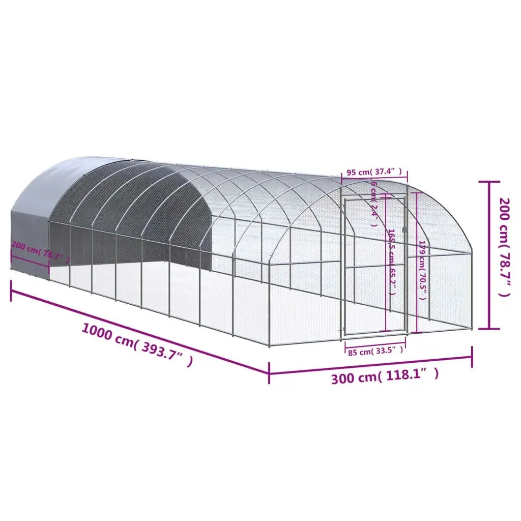 Outdoor Chicken Coop 3x10x2 m Galvanised Steel 3095476