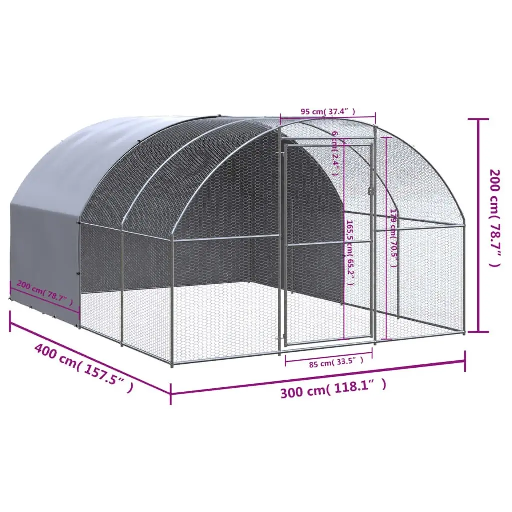 Outdoor Chicken Coop 3x4x2 m Galvanised Steel 3095473