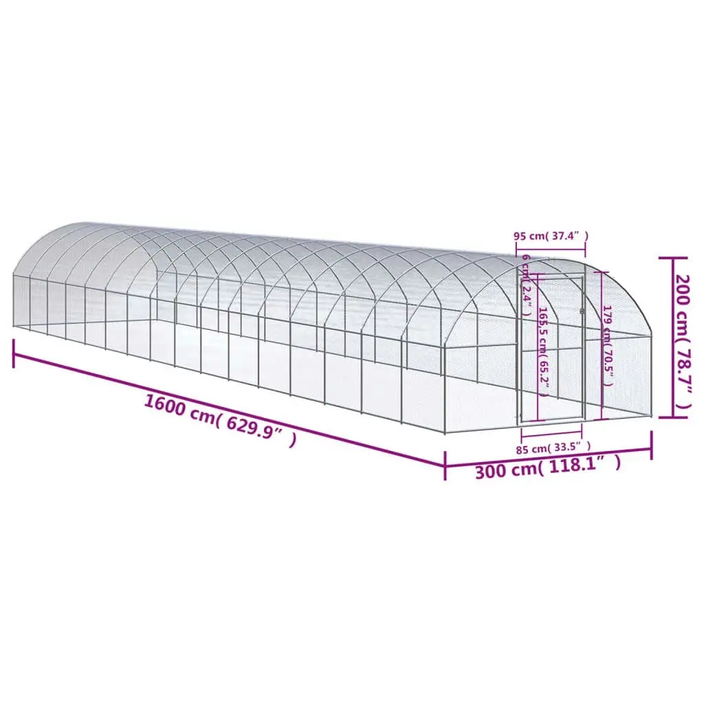 Outdoor Chicken Coop 3x16x2 m Galvanised Steel 3095469