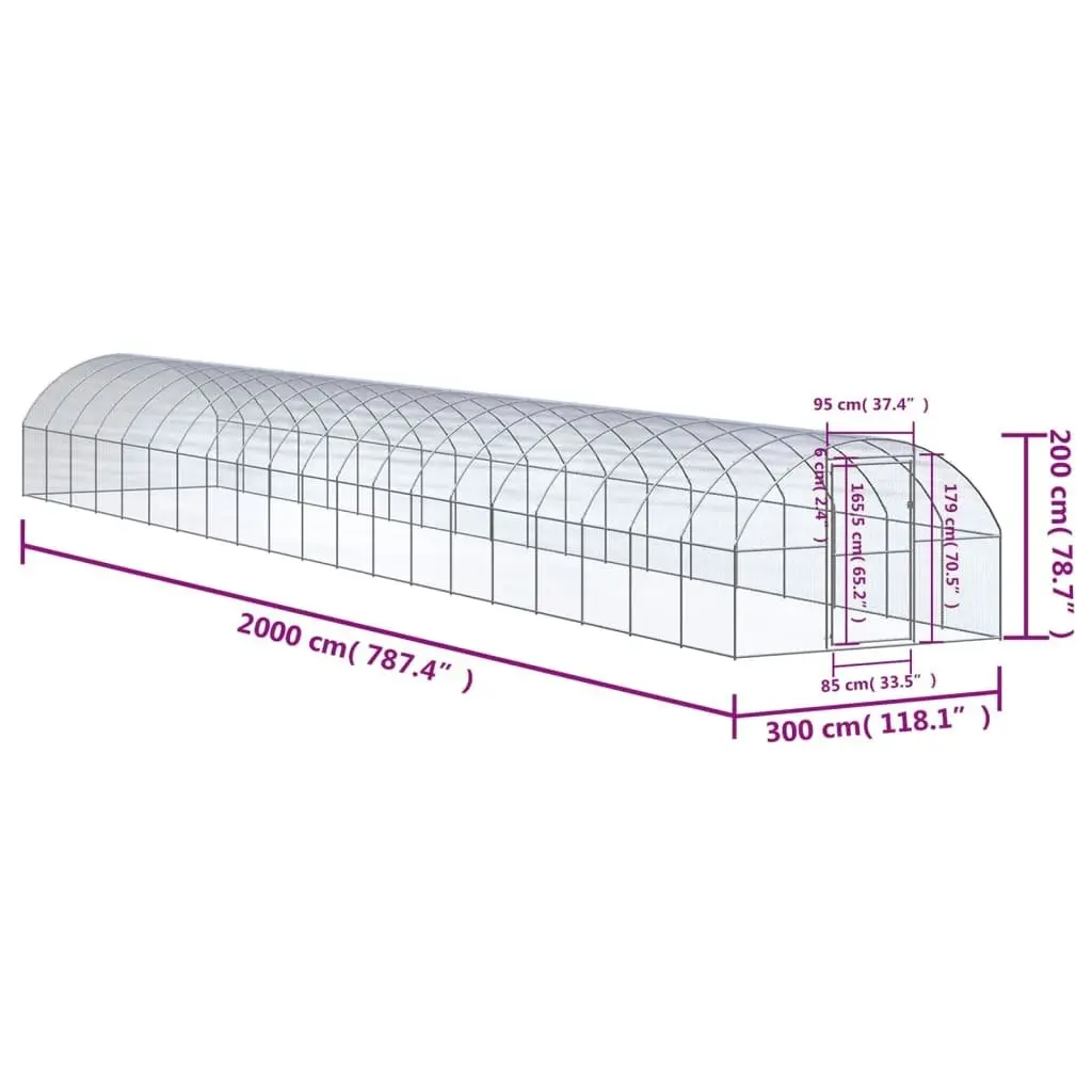 Outdoor Chicken Coop 3x20x2 m Galvanised Steel 3095470