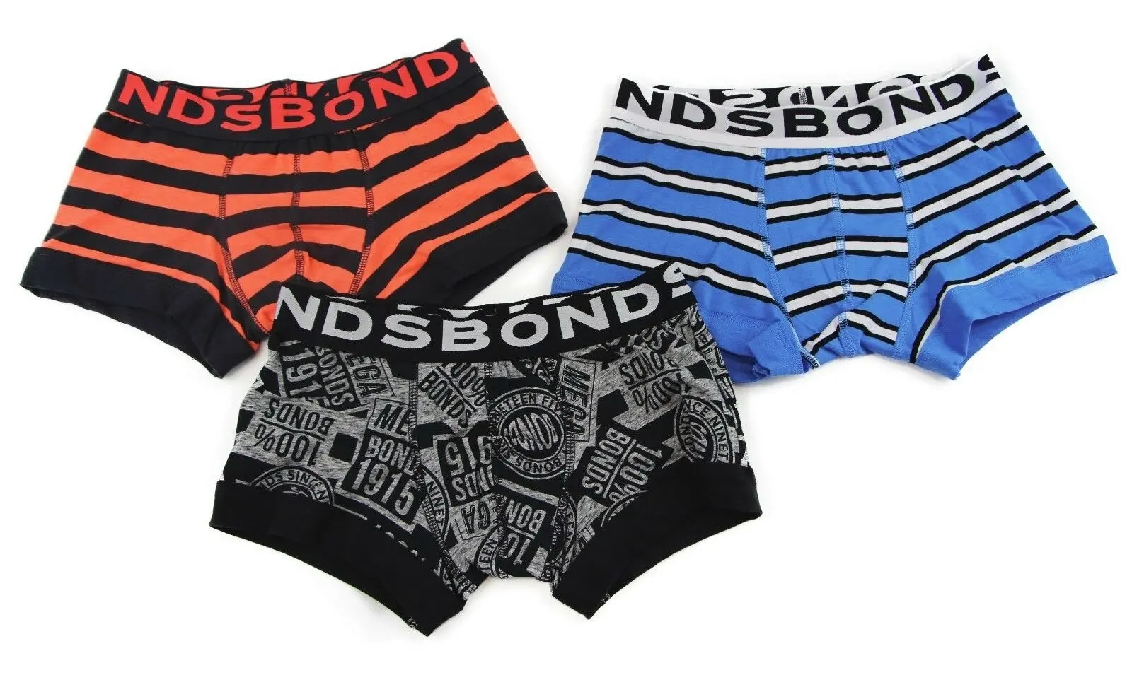 Bonds Boys Fit Trunks Underwear Boyleg Wideband Black Blue White Orange