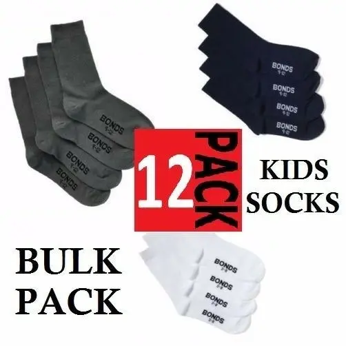 12 Pairs X Bonds School Socks Boys Girls Crew Cotton Kids Navy White Grey 12 Pair