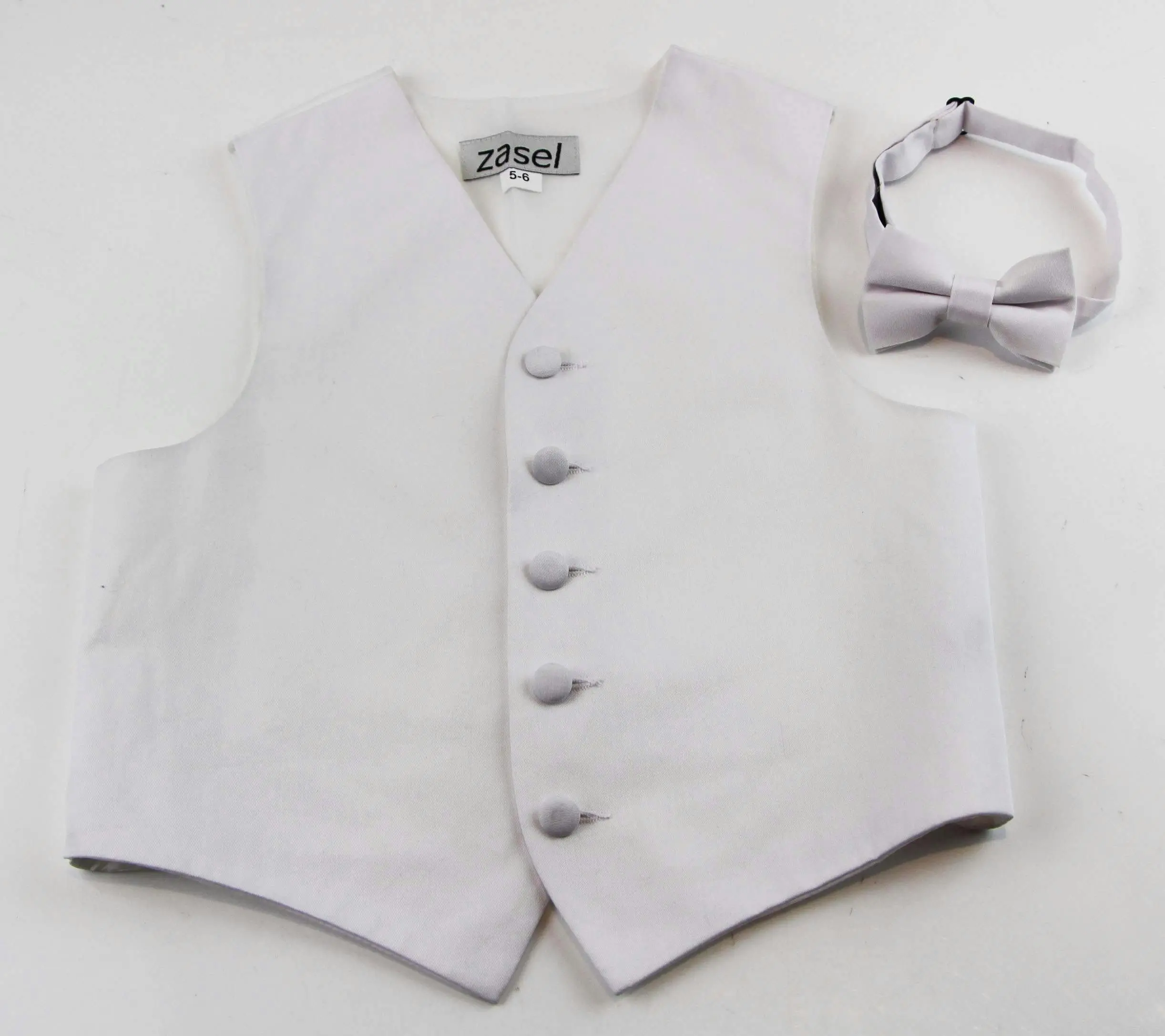 White Boys Junior Cotton Vest Adjustable Waistcoast & Matching Bow Tie Set