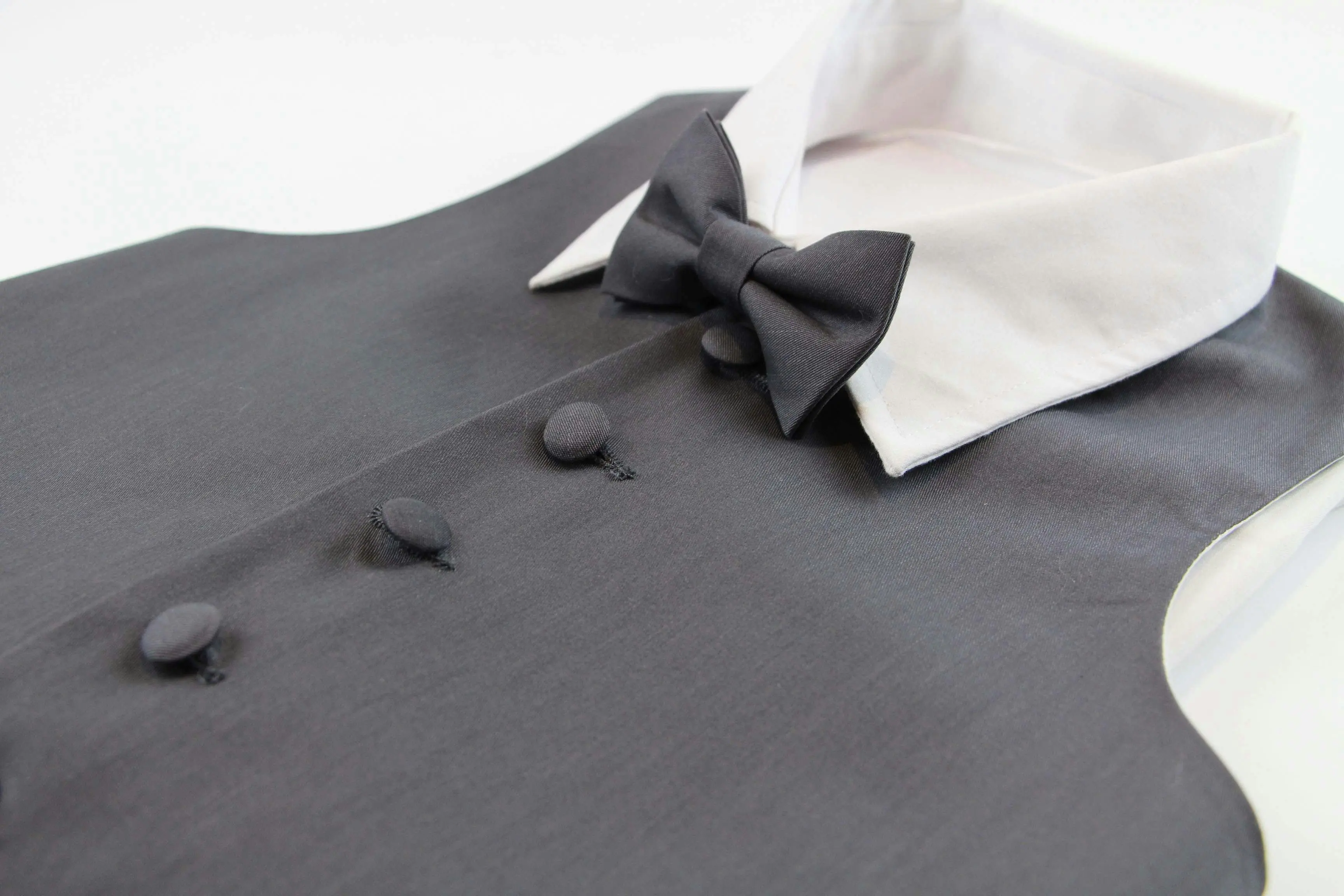 Dark Grey Boys Junior Cotton Vest Adjustable Waistcoast & Matching Bow Tie Set