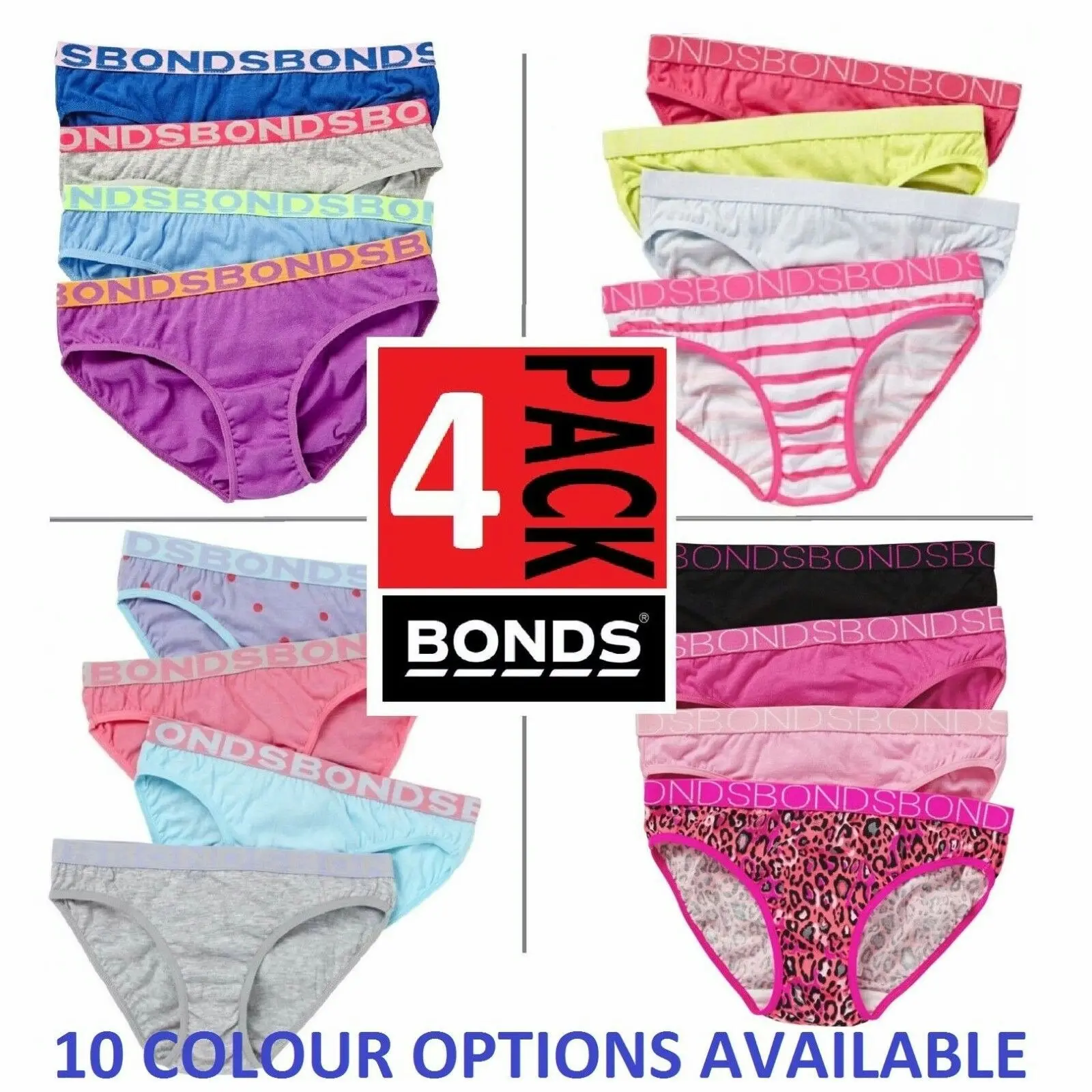 Bonds Girls 4 Pairs Underwear Kids Briefs Undies - Assorted