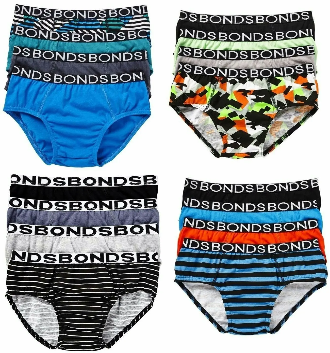 Bonds 8 x Pairs Boys Underwear Kids Black Blue Red Assorted Undies