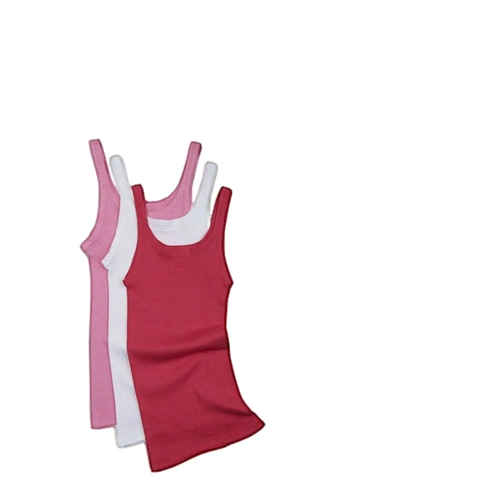 Bonds Girls 3 Pairs Teena Cotton Singlets Top Vest Kids Pink And White