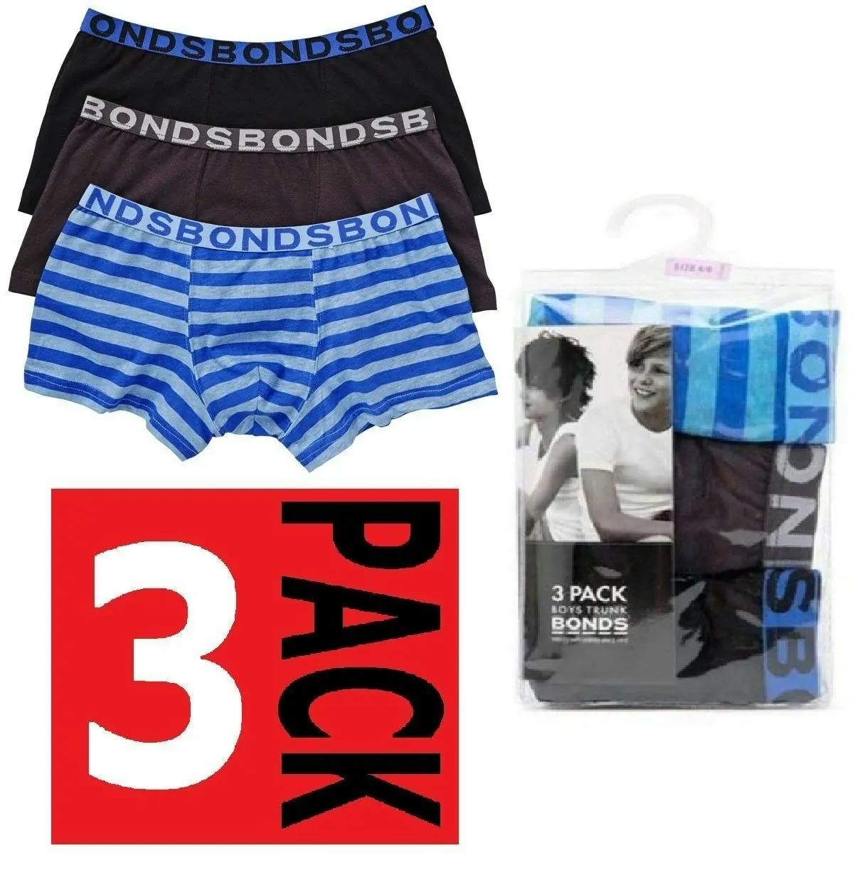 Boys Bonds Kids Underwear 3 Pairs Trunks Trunk Boyleg Boxer Shorts