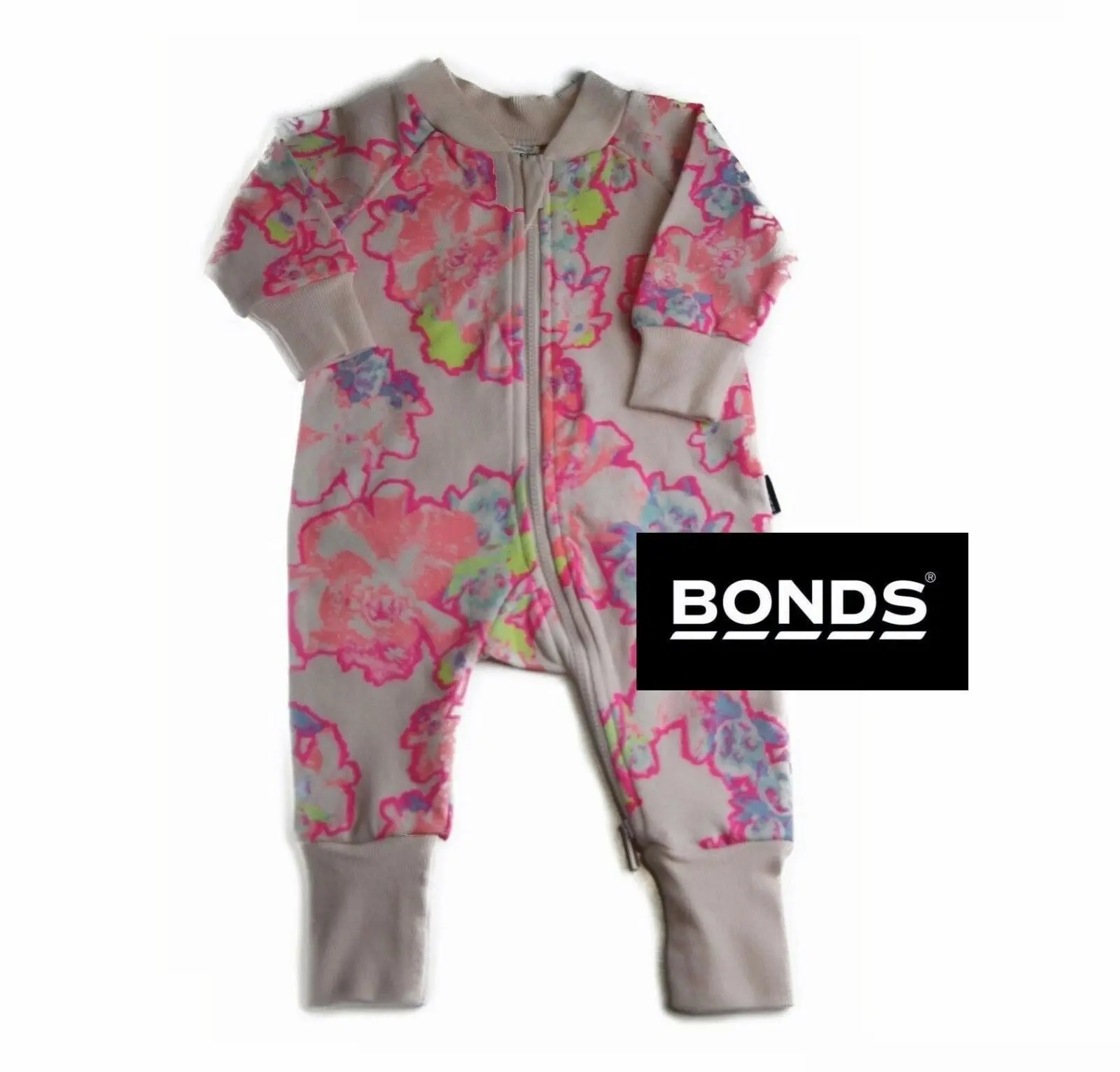 Bonds Baby Girl Roomy Wondersuit Zippy Bodysuit Terry Pink Floral Jumpsuit !