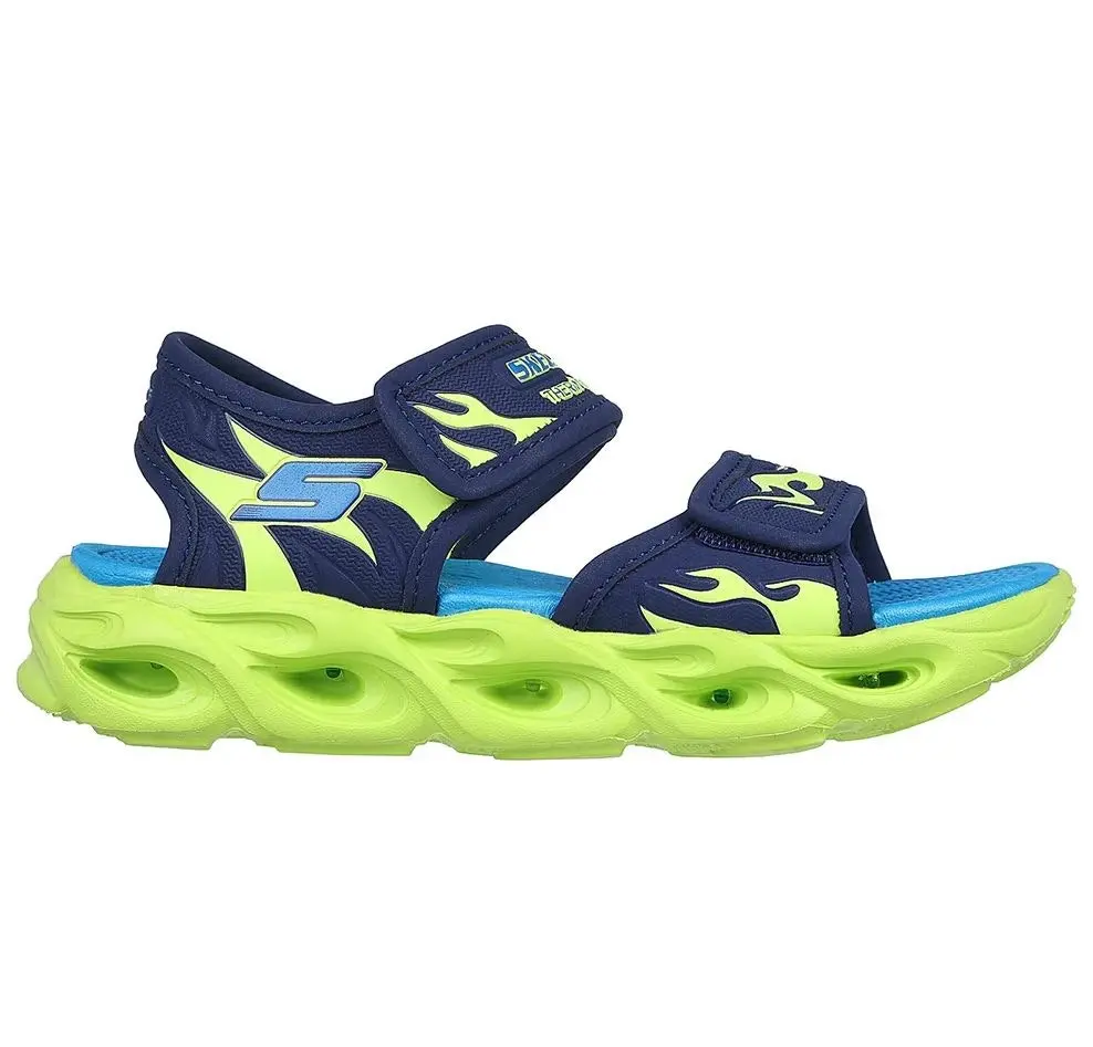 Kids Skechers Thermo Flash Heat Tide Navy Lime Shoes Boys Sneakers