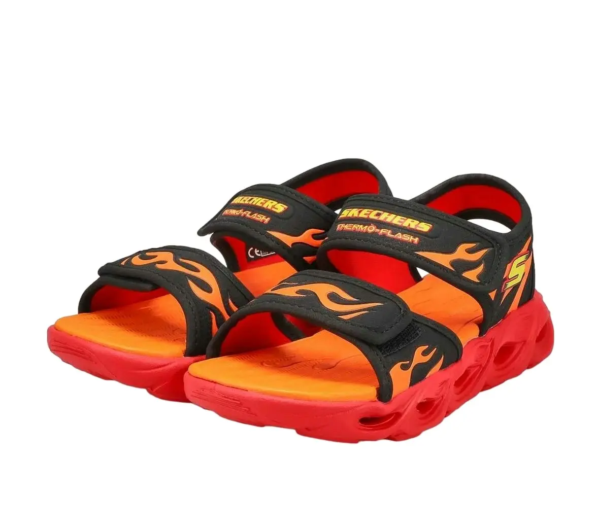 Kids Skechers Thermo Flash Heat Tide Black Red Shoes Boys Sneakers