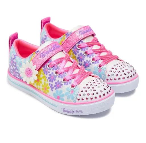 Kids Skechers Sparklelite Super Blooms White Flowers Light Up Girls Sneakers