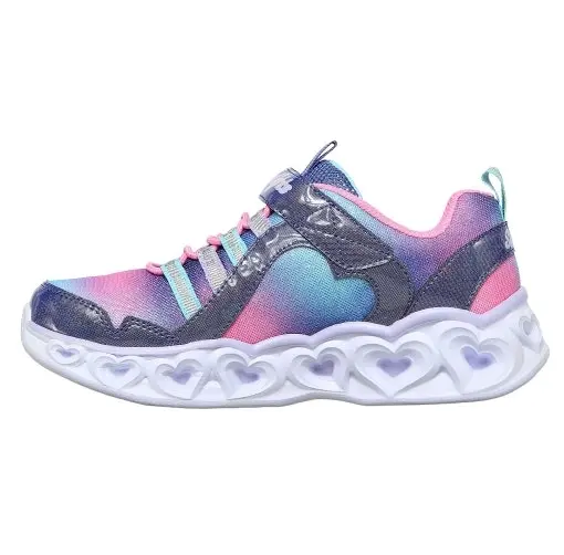 Kids Skechers Heart Lights Rainbow Lux Navy/Multi Girls Light Up Sneakers